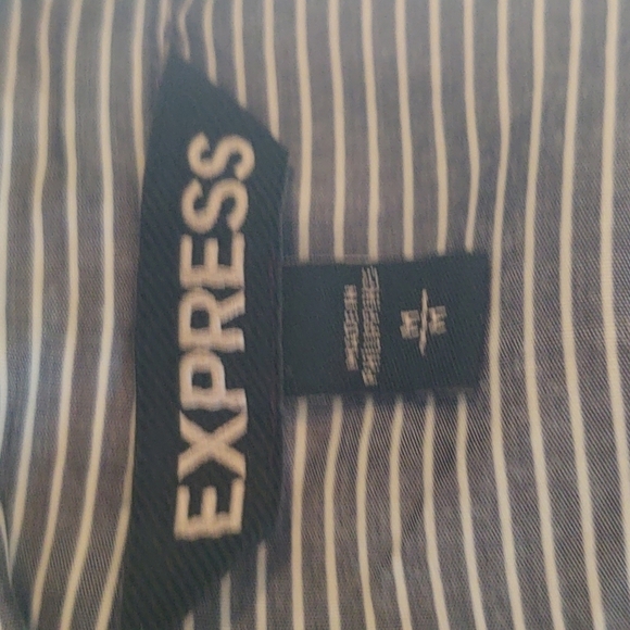 Express Grey and White Striped Button Down Shirt Sz M - Picture 10 of 11